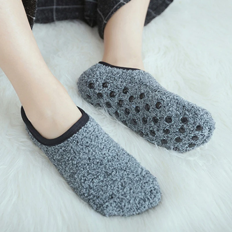 1Pairs Floor Boat Socks for Women Men Winter Warm Cotton Plush Breathable Non-Slip Socks Solid Short Socks Slippers Indoor