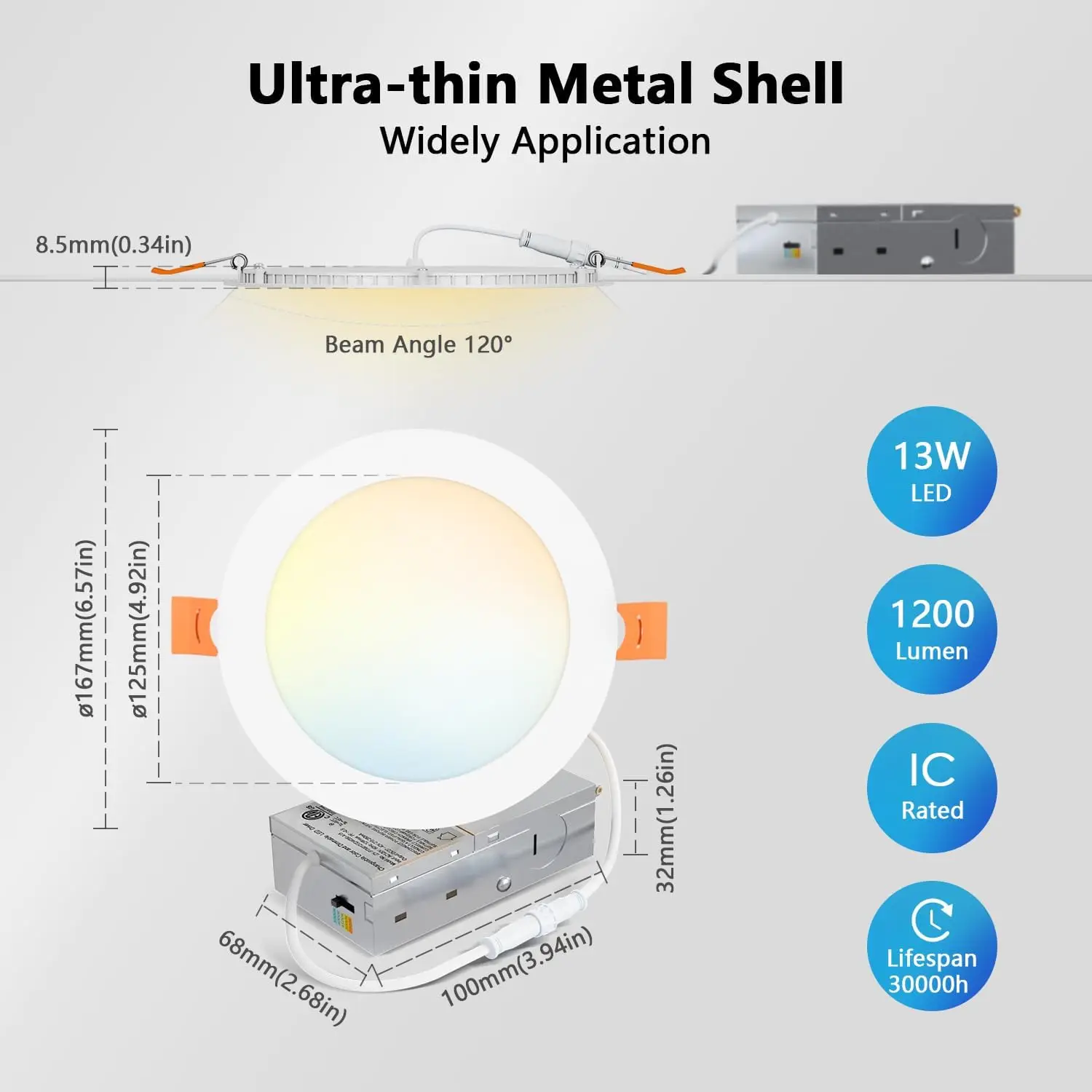 

12 Pack LED Recessed Lighting 6 Inch with Junction Box, 5CCT Dimmable LED Downlight,13W Ultra-Thin Modern Led Ceiling Light