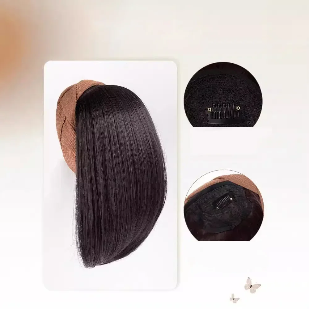 2024 New Hairband Synthetic Wig Short Braid Hair Natural Smooth Half Head Cover Tracless Hair Extensions