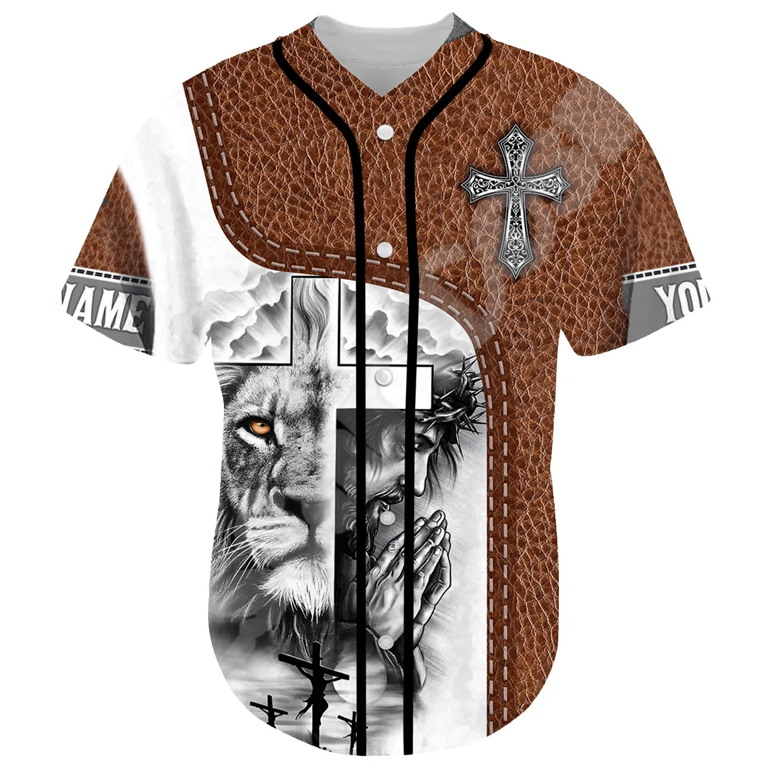 Custom Name Christian Child Of God Savior Jesus Lion Tattoo 3DPrint Summer Baseball Shirts Jersey Unisex Casual Short Sleeves X3