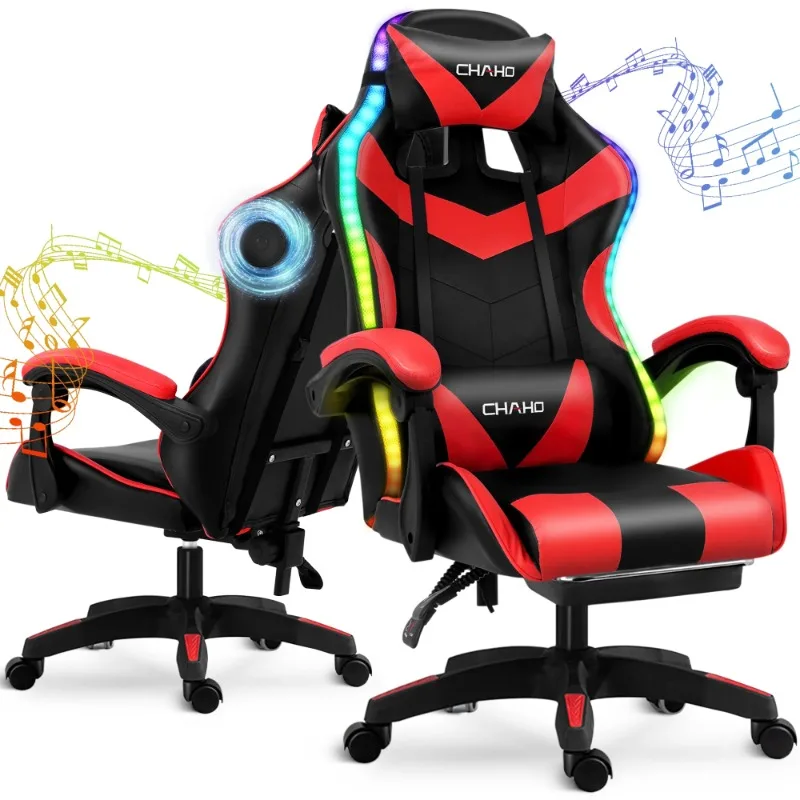 

Gaming Chair, Gaming Chair Computer Racing Chair with LED Lights for Adults, Ergonomic Office Chair with Footrest Lumbar S