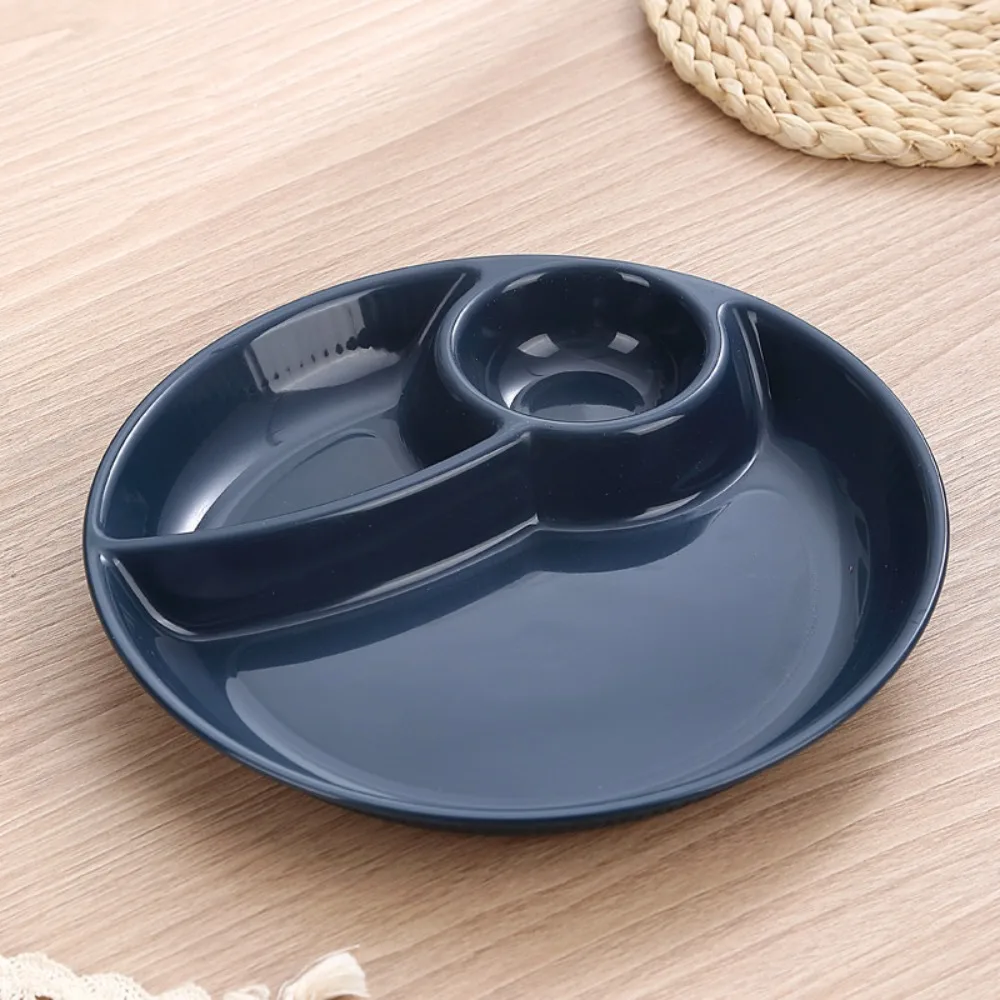 

2pcs Kitchen Tableware Round Food Plate Plastic Thickened Divided Dinner Plate Microwavable Fruit Serving Tray Kindergarten