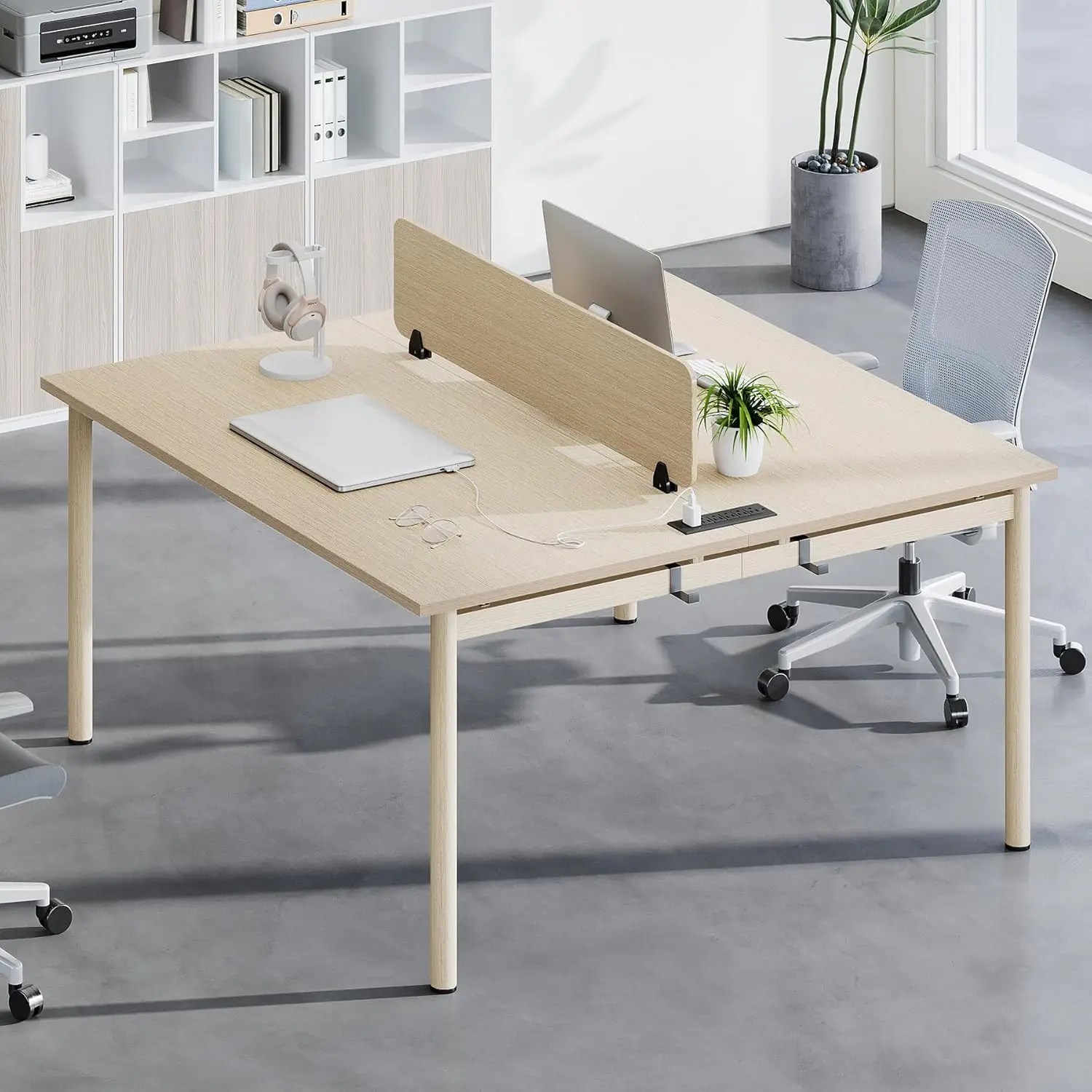 Tribeswords-2 Desk Pessoa com Partição, Modern Square Computer Desk, com Power Outlets e Ganchos, Double Computer Desk, 47 in