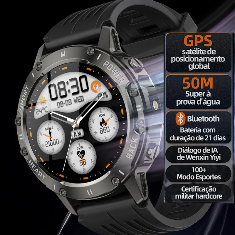 

2025 Новые спортивные умные часы со светодиодной подсветкой IP68, пульс, кислород в крови, Bluetooth-вызов, 100 спортивных режимов, GPS-трежектор, умные часы