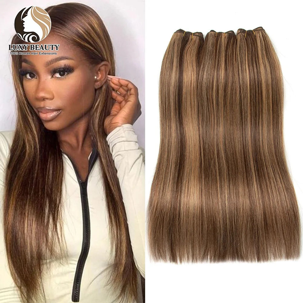 Natural Brown Double Machine Weft Sewing in Human Hair Extensions  12