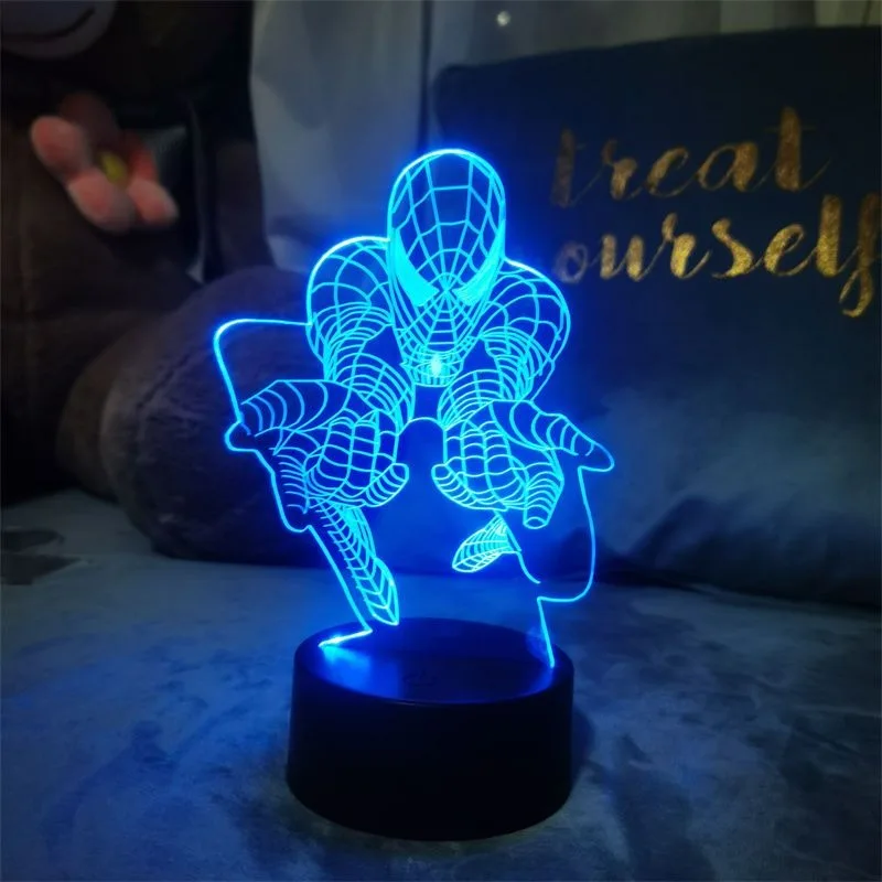 Marvel Avengers Iron Man Spider-Man coloré 3D tridimensionnel LED chevet veilleuse lumière décorative cadeau en gros