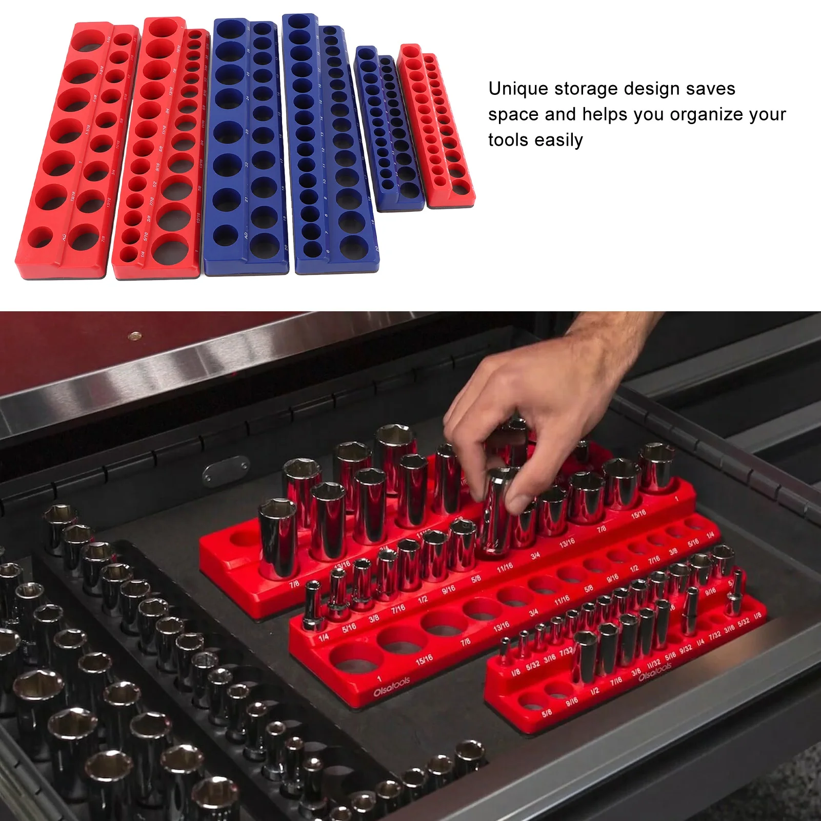 Magnetic Socket Organizer Set Strong Magnetic Multiple Sizes Space Saving for 1/4in 3/8in 1/2in Drive Magnetic Socket Tray