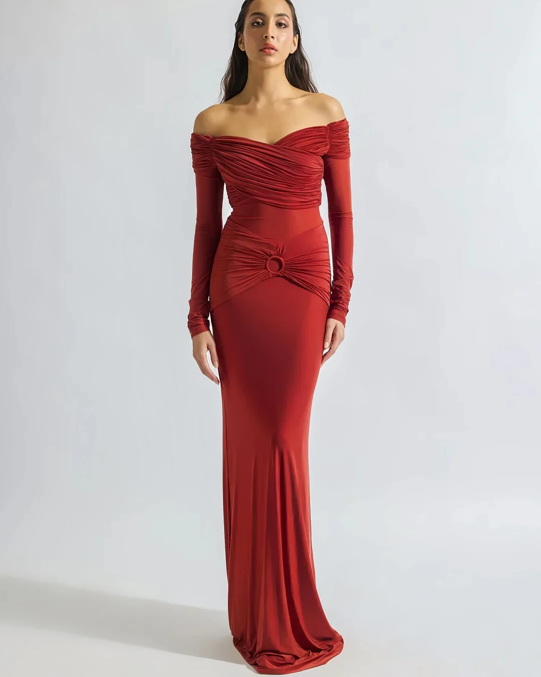 

Customized Classic Off the Shoulder Boat Neck Evening Dresses Graceful Sequined Jersey Pleats Vestido De Festa Robe de soirée