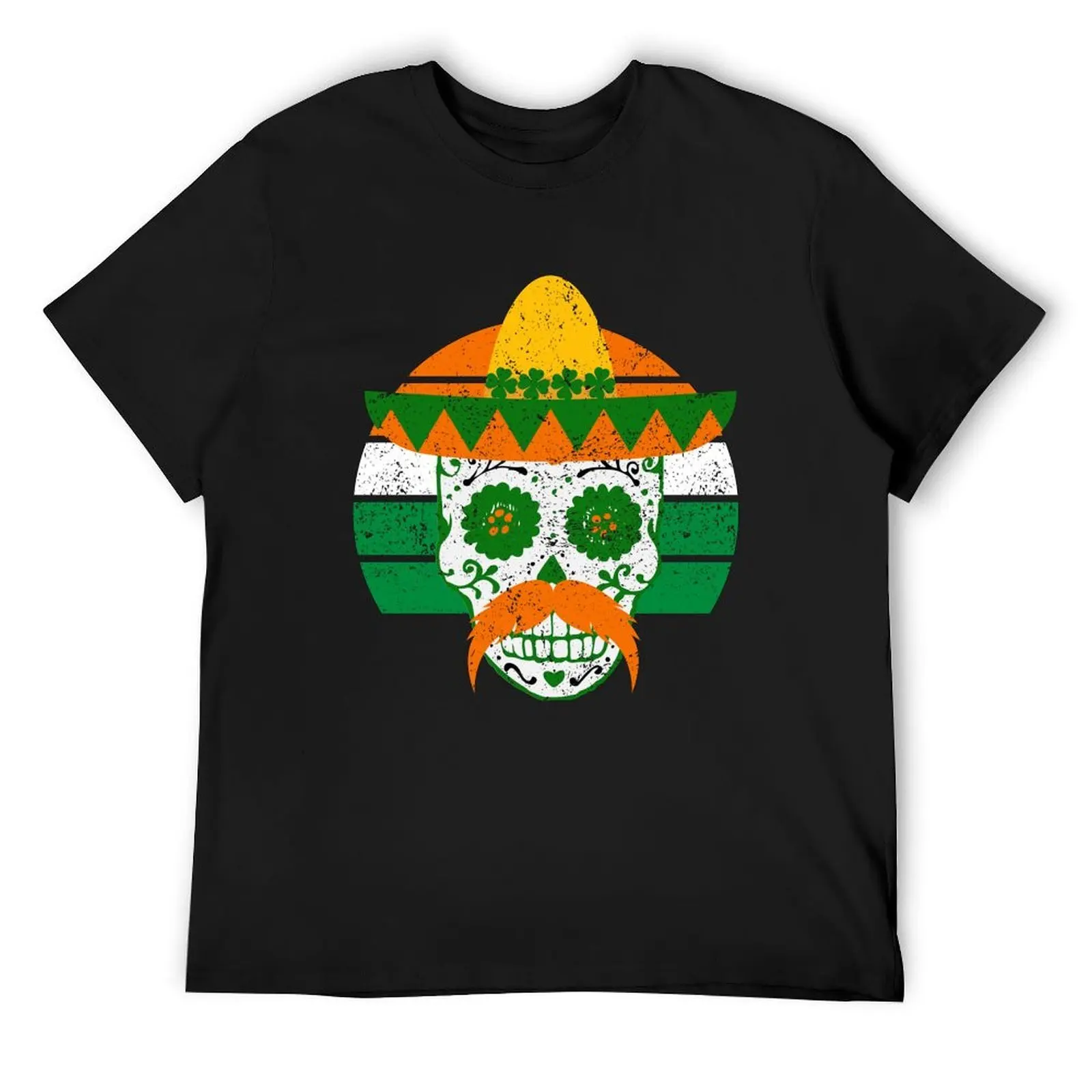 

Sugar Skull St Patrick's Day Irish Mexican Distressed Vintage Sunset T-Shirt summer top quick drying tshirts for men