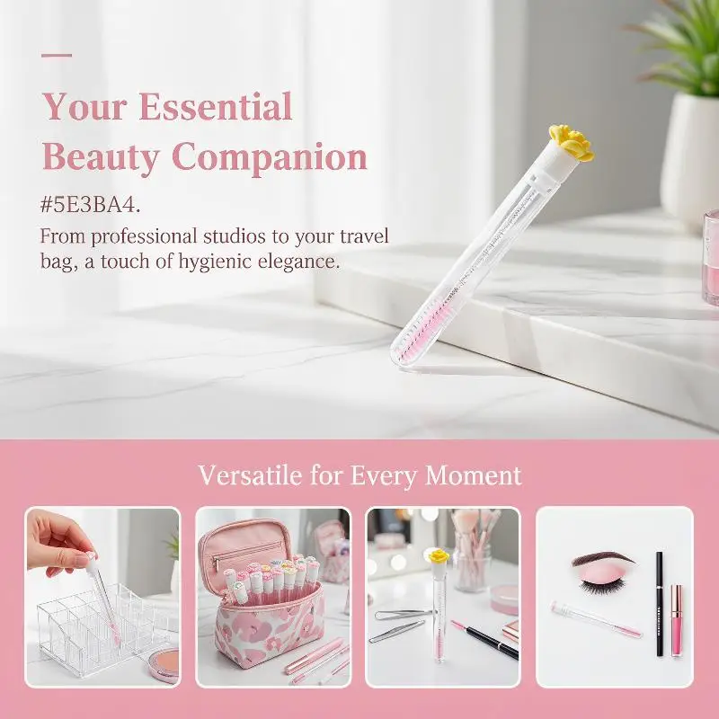 Reusable Eyelash Brush Tubes Set 50PCS Professional Eyebrow Wands for Consistent Grooming Travel Ease