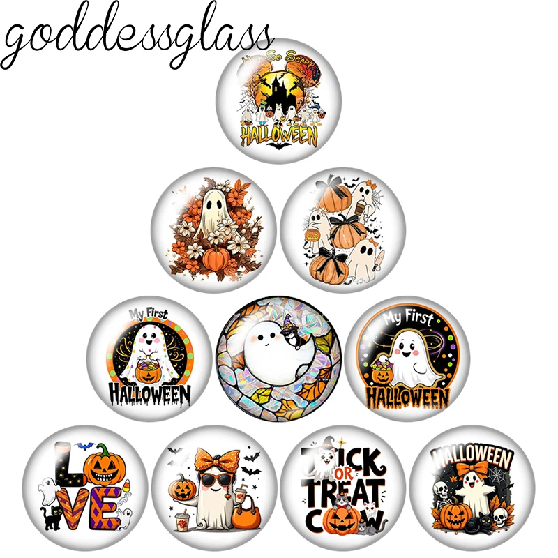 Halloween Trick or Treat Cute Ghosts Pumpkin 12mm/18mm/20mm/25mm Round photo glass cabochon flat back Making findings Jewelry