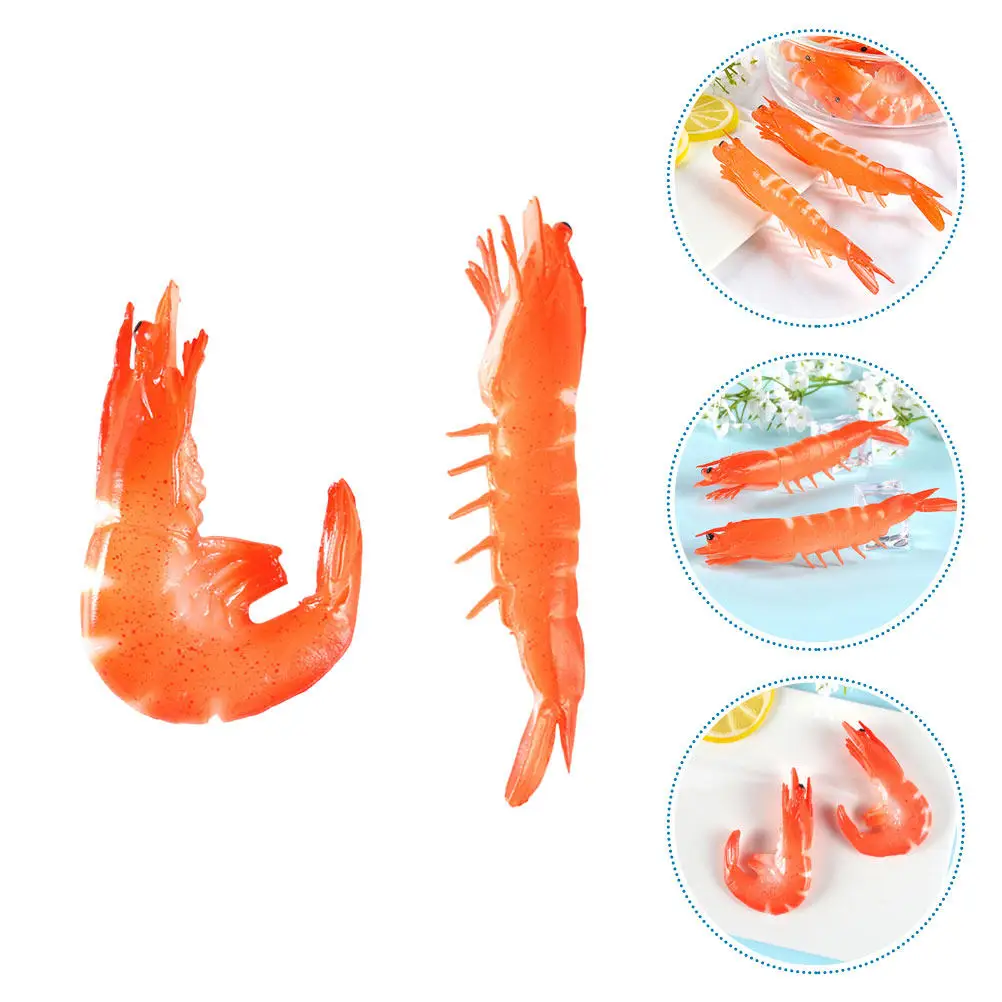 

2Pcs Lifelike Shrimp Cognitive PVC Red Prawn Educational Photo Decor Simulated Shrimp Model Food Model