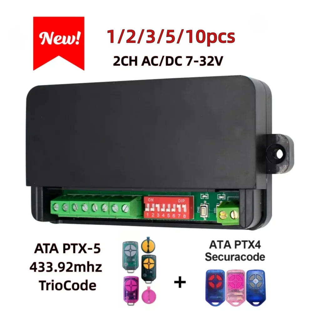 1-10pcs ATA PTX5 PTX5V1V2 ATA PTX-4 MERLIN BOSS Garage Door Opener Remote Receiver 2CH AC DC 7-32V Switch Module Controller