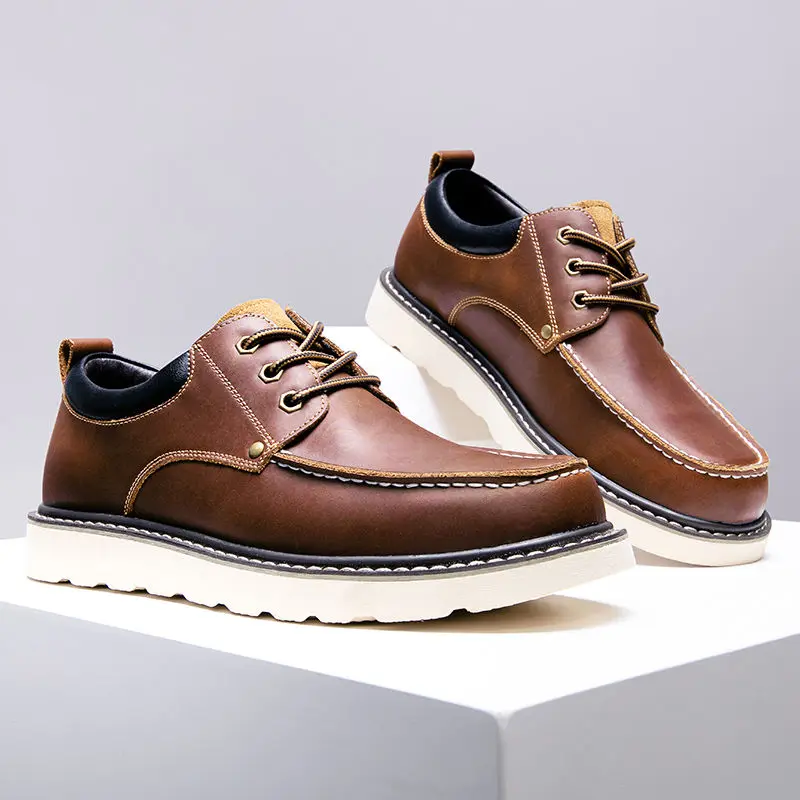 2023 Men Leather Shoes Business Casual Shoes Flat Sole  All-Match Casual Shoes Shock-Absorbing Footwear Wear-Resistant B54