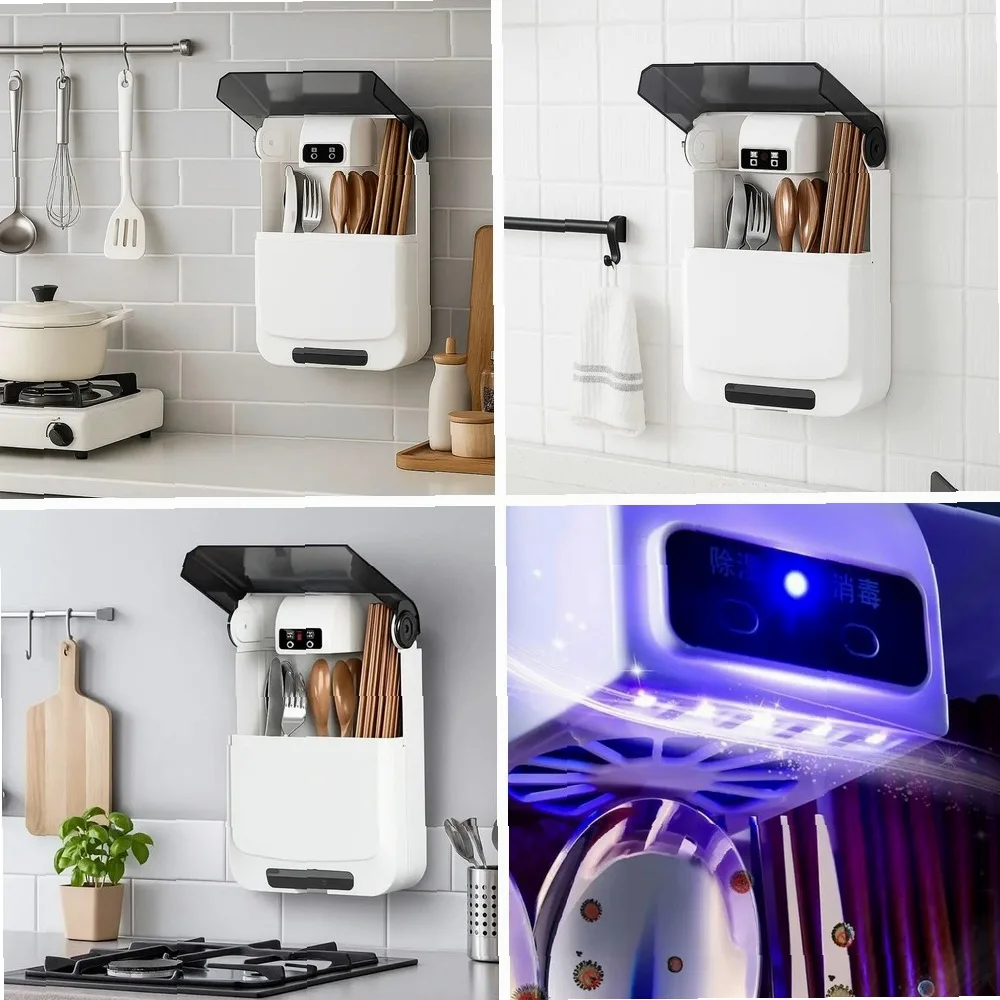 

Wall Mount Dish Drainer with Cutlery Holder, Utensil Storage Box & Spoon Fork Basket, Kitchen Organizer