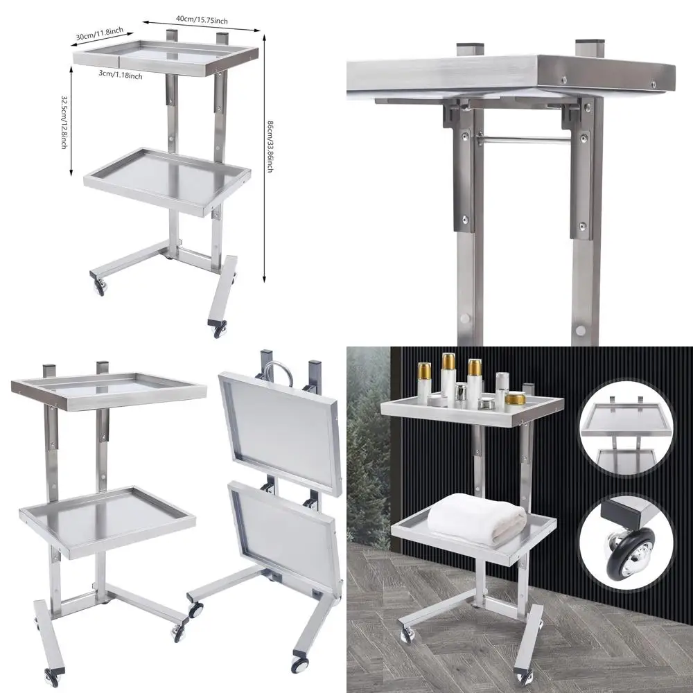 

Двухуровневая тележка из нержавеющей стали на колесах со съемным поддоном, идеально подходит для кухни и тату-студий