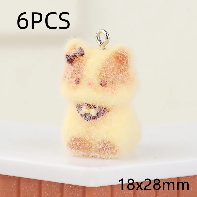 6PCS Flocking Three-Dimensional Mixed Models of Resin Cartoon Keychain Key Ring DIY Handmade Jewelry Pendant