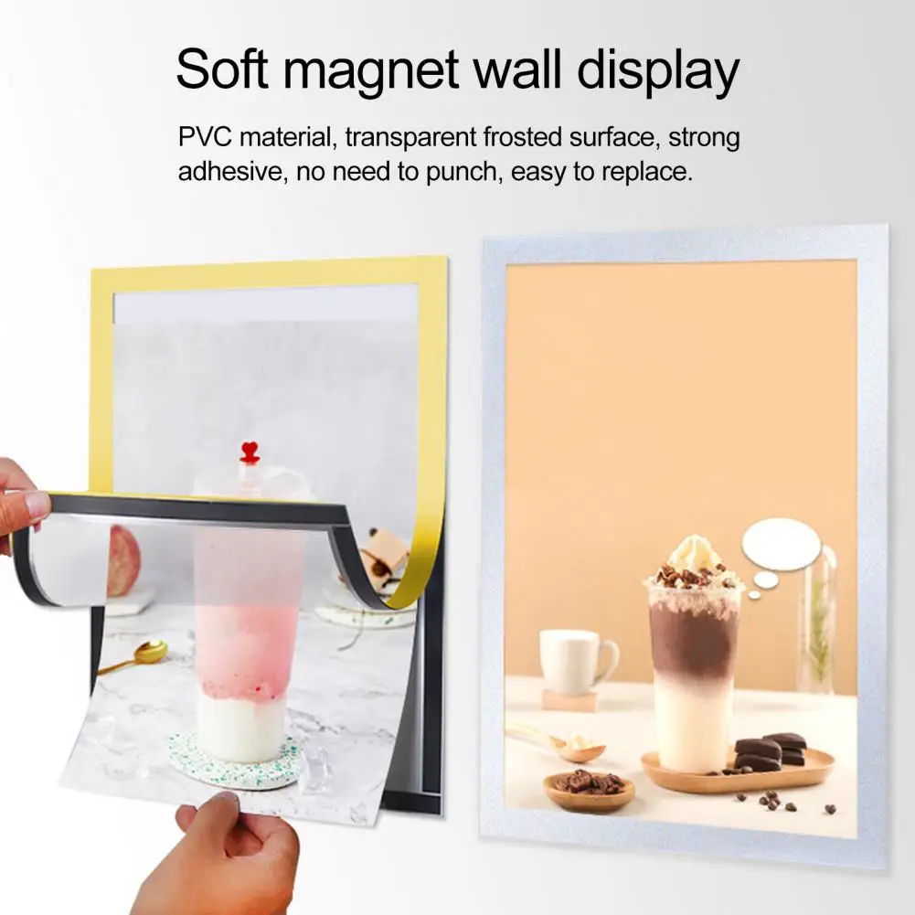 Self-Adhesive Photo Frame Refrigerator Magnetic Picture Holder Wall-mounted Poster Display Frame Pictures Clear PVC Cover Frame