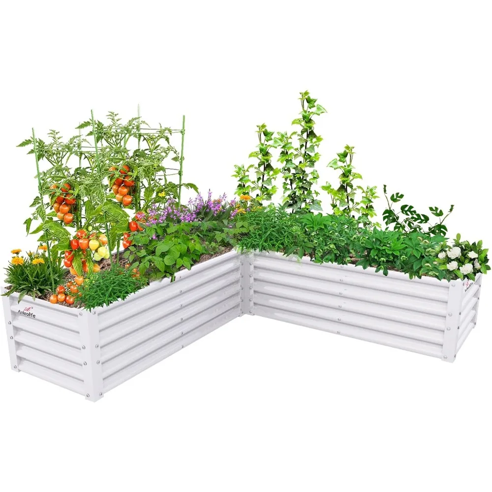 

A ANLEOLIFE L-Shaped Galvanized Raised Garden Beds Outdoor,74x74x18in Large Metal Planter Box for Planting Vegetables Flowers He