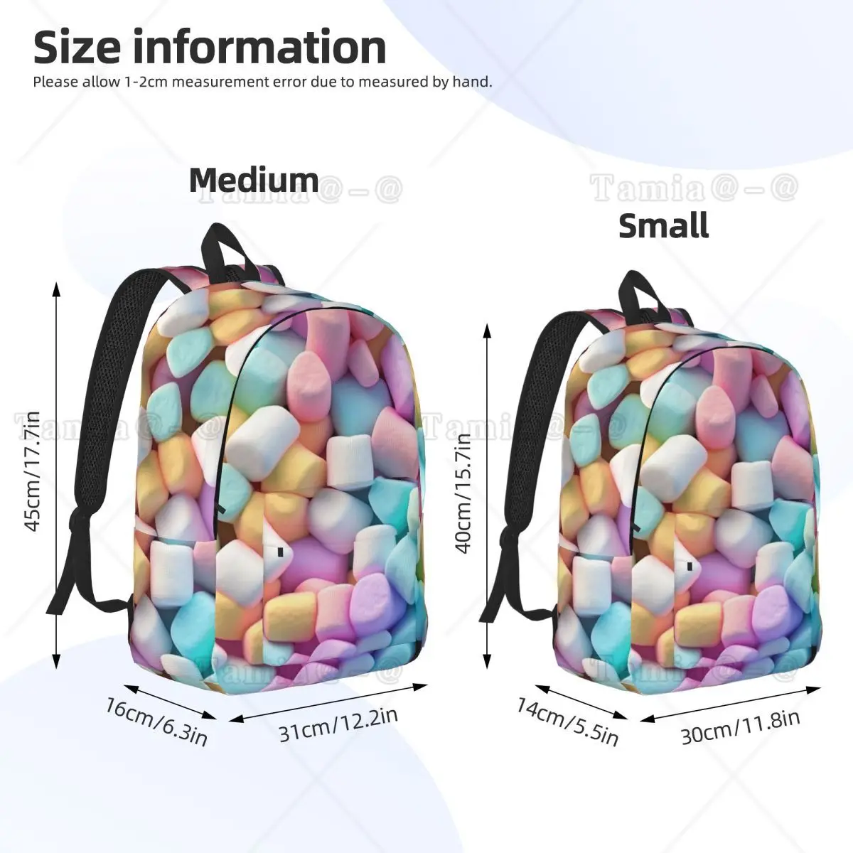 Marshmallow Pattern Backpack Daypack Large Capacity Kids BookBag School Bag Shoulder Bags for Boys Girls