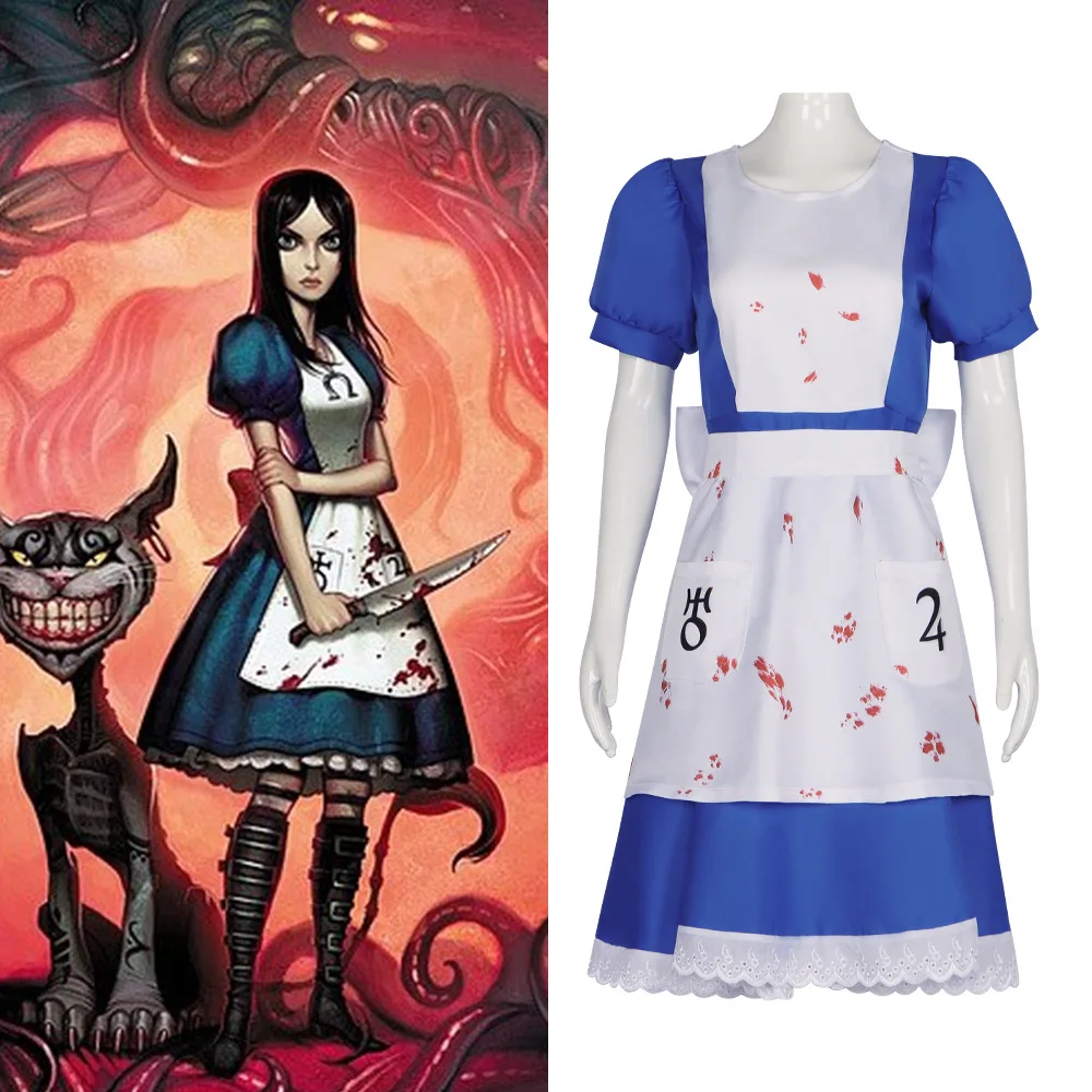 Spiel Alice Wahnsinn kehrt Cosplay Kostüm Dienst mädchen Kleid Schürze Bogen Rollenspiel Uniform Zubehör Halloween Weihnachten Karneval Anzug