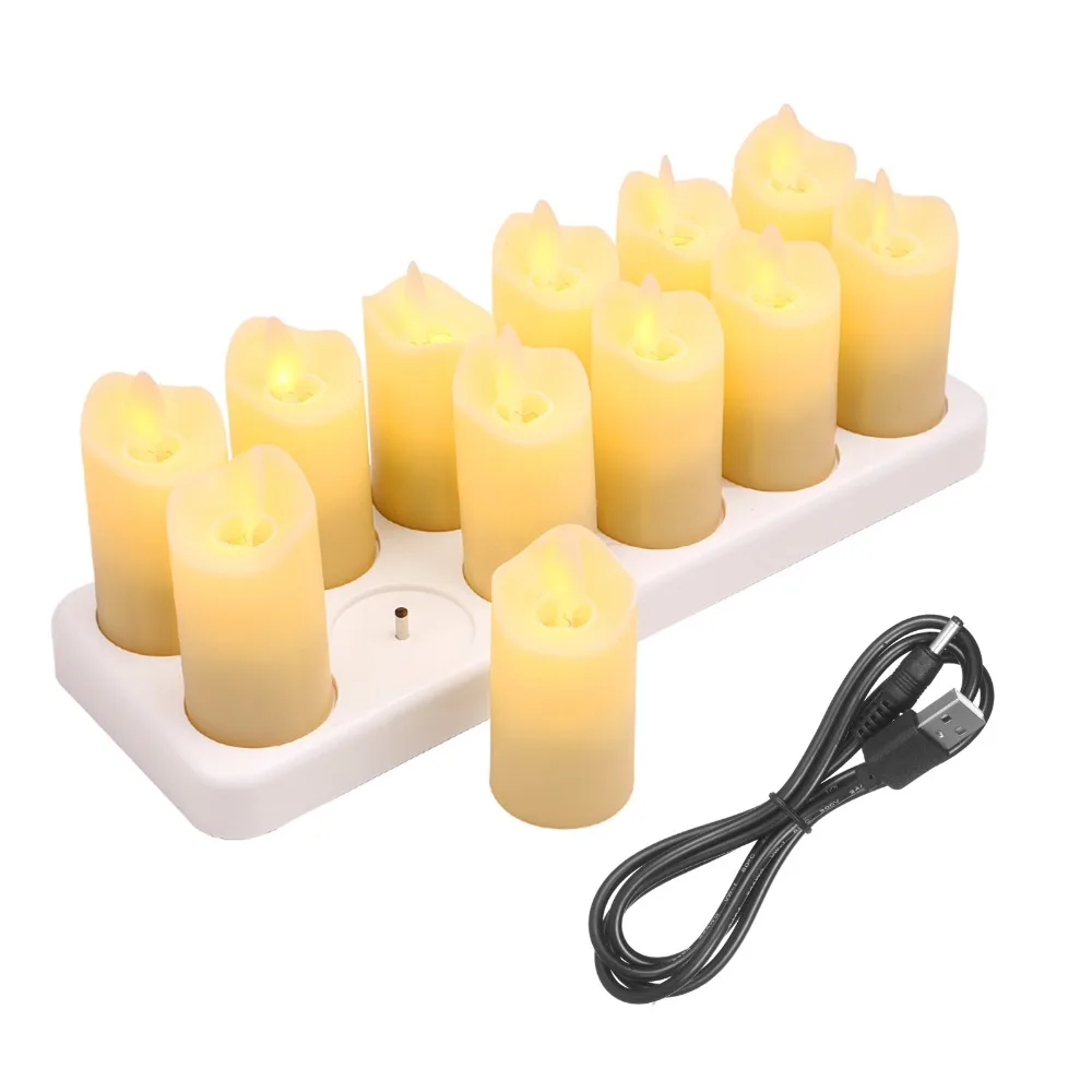 Warm Yellow Lighting LED Candles Flame Effect With Base Artificial Candle Battery Operated Remote Control Table Decor Candle