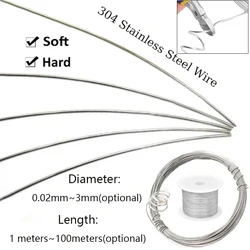 Length100meter-1meter 304 Stainles Steel Soft/Hard Steel Wire Single Strand Lashing Soft Iron Wire Rustproof Diameter 0.02mm-3mm