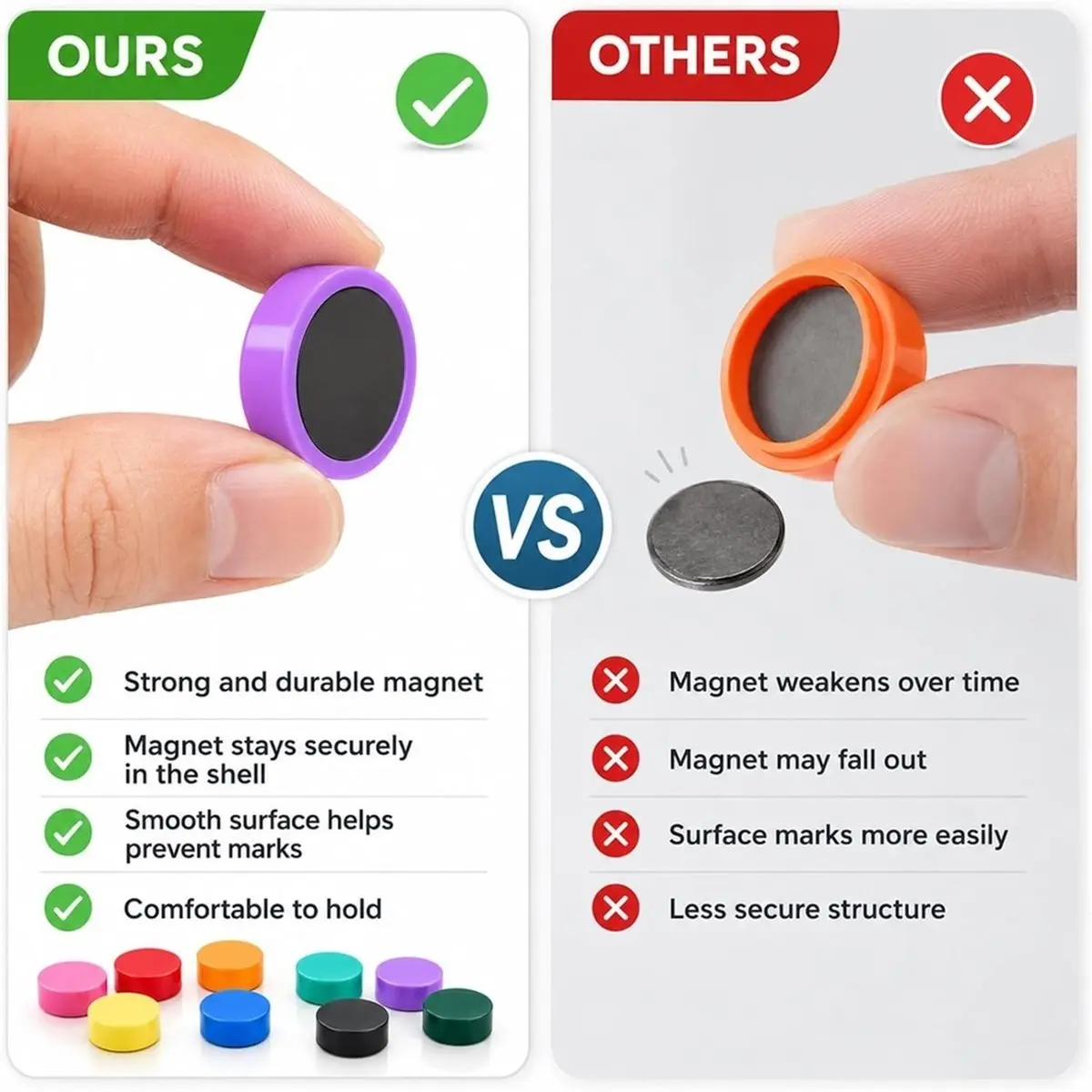 Pack of 50 Fridge Magnets, Colourful, Round Strong Magnets,for Fridge, Whiteboard, Magnetic Board, Locker Pin Board