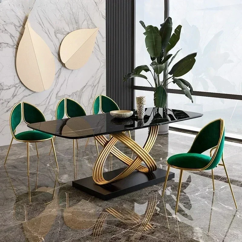 Marble Dining Room Tables Set 4 6 Chairs Ltalian Luxury Table Stainless Steel Gold Base Furniture Mesa