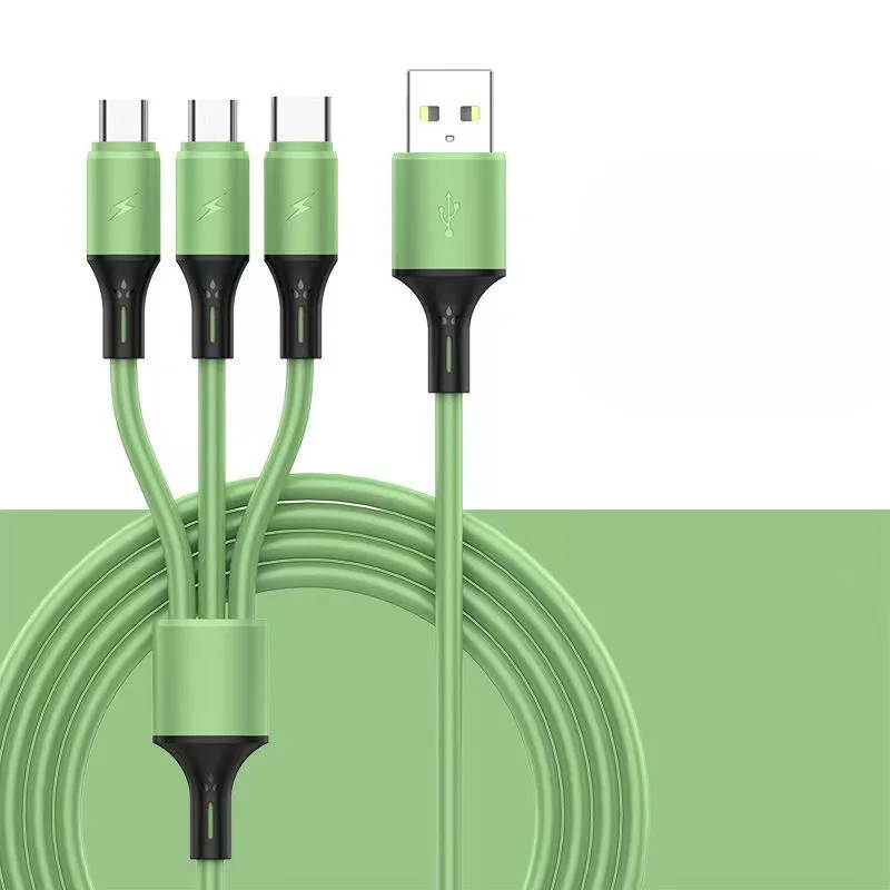 Green 3-in-1 Fast Charging USB Cable Nylon Braided for  Android IPhone Huawei Samsung Galaxy A25 A15 14 Xiaomi 13 Redmi 12