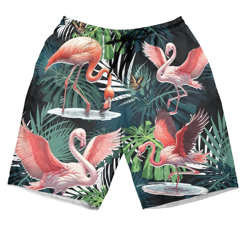 3D Printed Flamingo Parrot Toucan Beach Shorts For Men Plant Animal Pattern Short Pants Hawaiian Casual Streetwear Swim Trunks