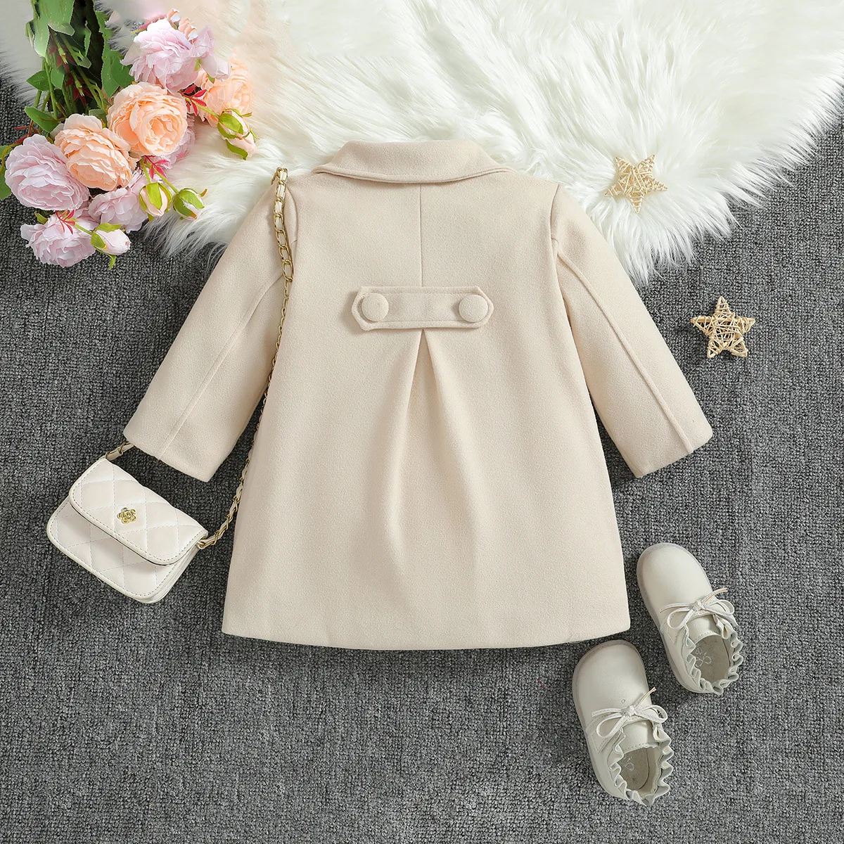 Winter Girls Fashion Warm Wool Coat Little Girls Korean Style Thickened Double Breasted Solid Color Turf Coat Jacket Clothes