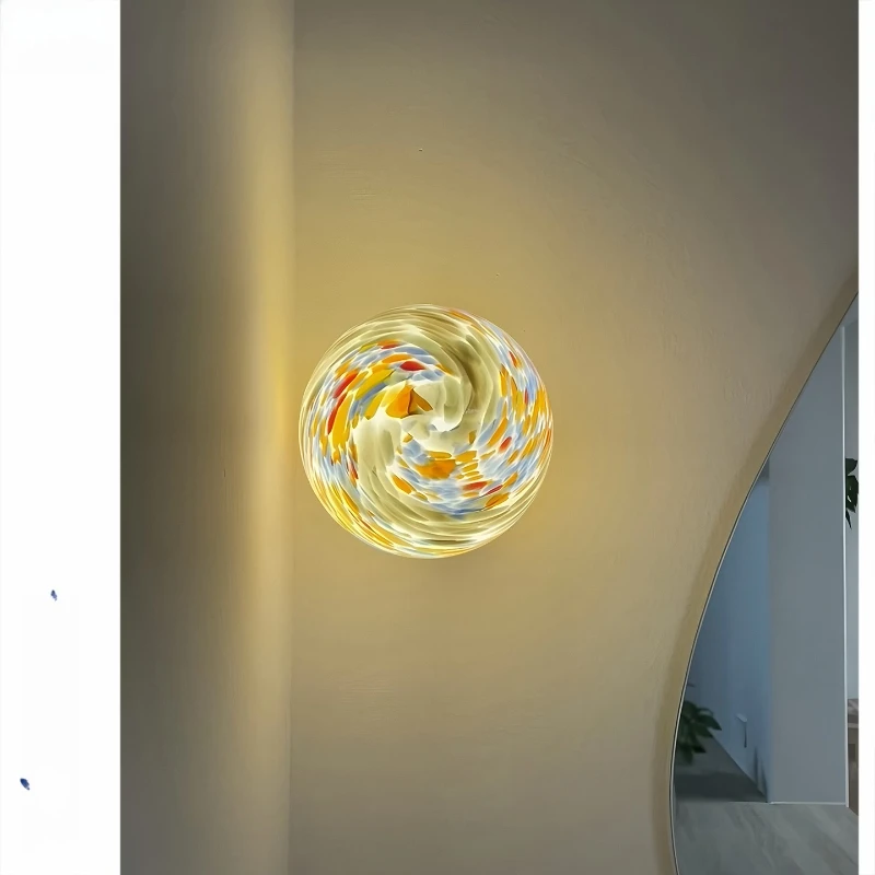 

Dopamine stained glass wall lamp round ball aisle lamp moon medieval entrance bedroom bedside