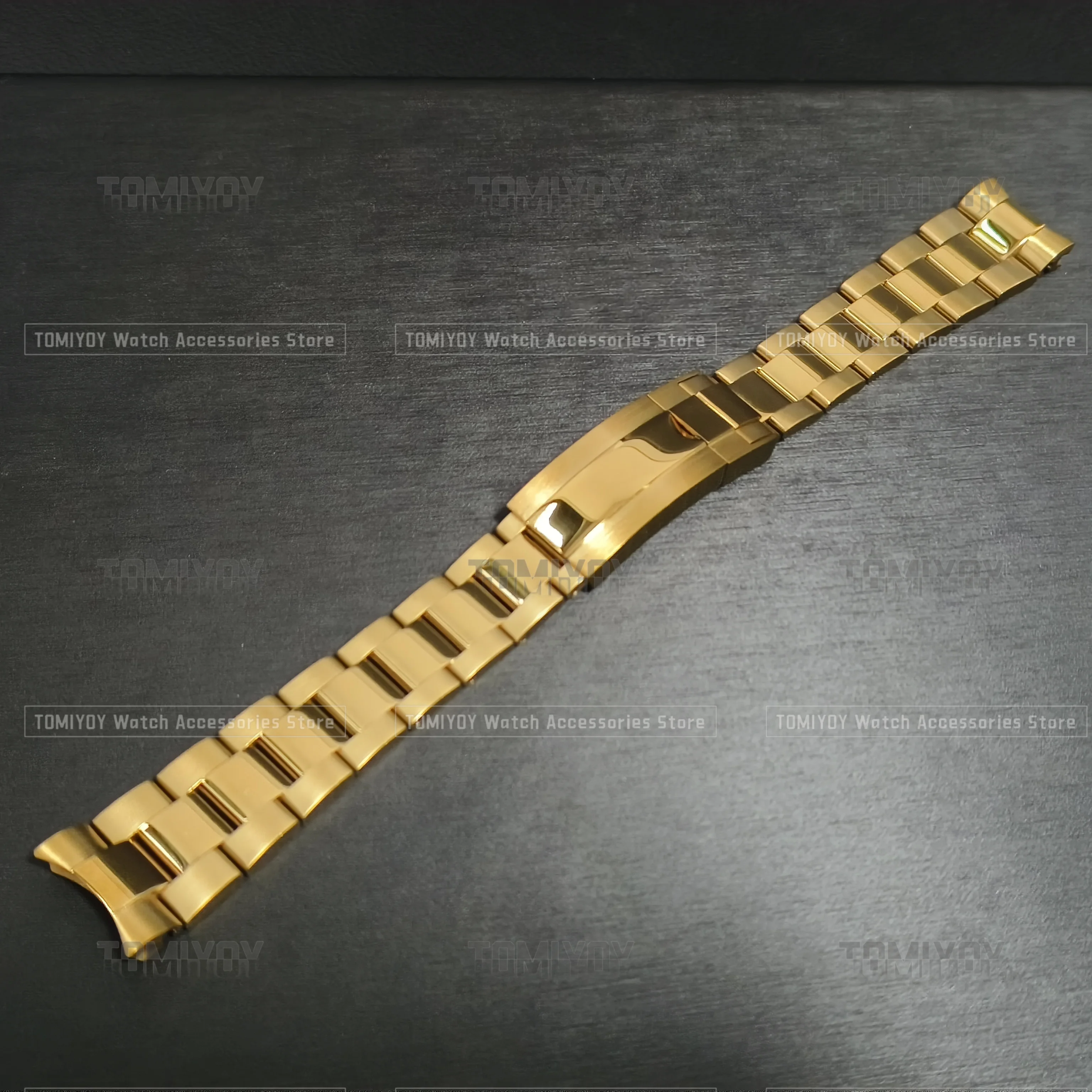 20MM 21MM Solid Curved End Gold Black Silver Brush Polish Oyster Watch Strap Bracelet Fit For Rlx DYN Mechanical watch