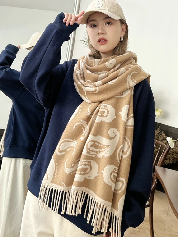 Imitation Cashmere Knitted Vintage Scarf Headscarf Winter Women Ladies Men Preppy Print Scarve Pashmina Mujer Pareo Wrap Shawl