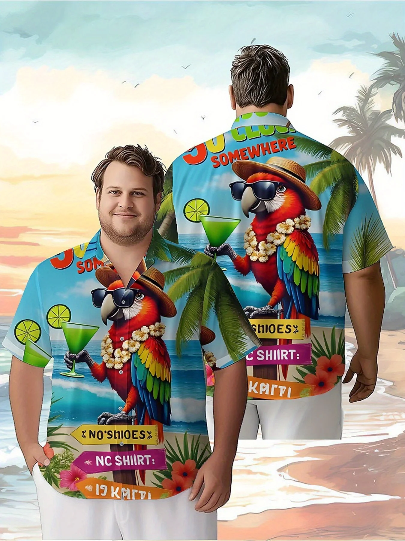 

Men's Plus Size Hawaiian Shirts Colorful Parrot Theme Pattern,New Summer Fashion Tops,Hip Hop Streetwear