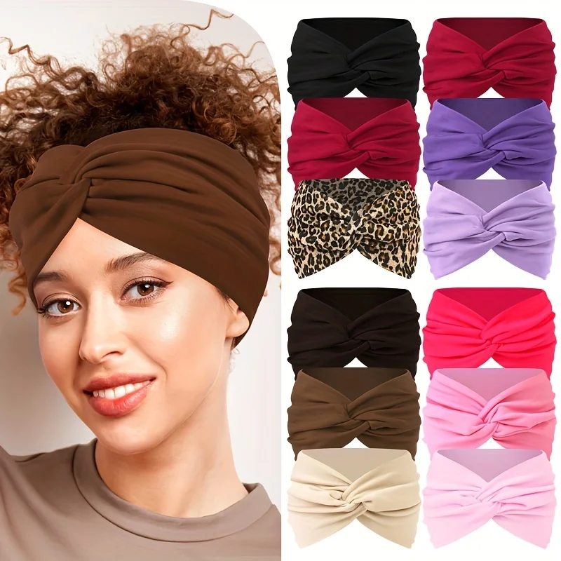 3 Pack Women’s Stretchy Non-Slip Sweat-Absorbing Yoga Headbands, Breathable Leopard Print Sports Headscarves for Running Fitness