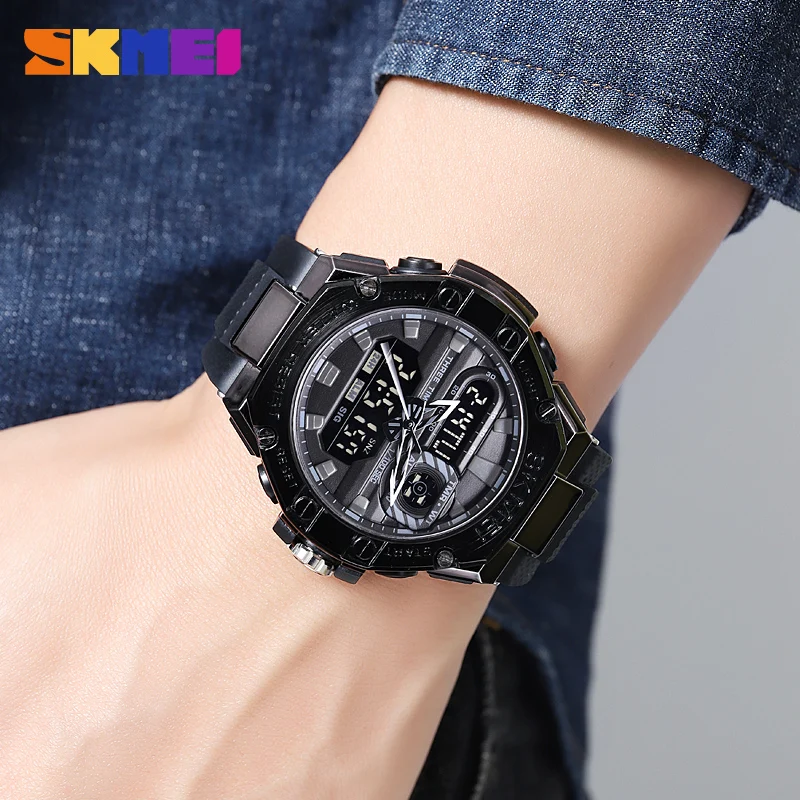 SKMEI Digital Long Strap Green Body orologio da uomo elettronico genuino tre volte cronometro conto alla rovescia 2221