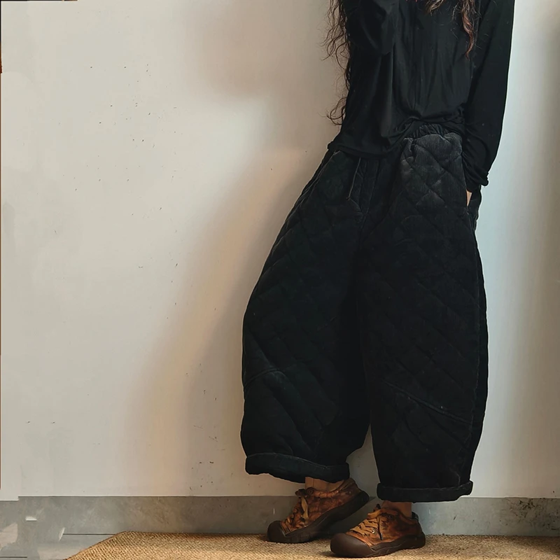 Estilo de artes 2025 nova chegada inverno feminino quente engrossado tornozelo-comprimento calças casuais solto cintura elástica vintage harem calças y104