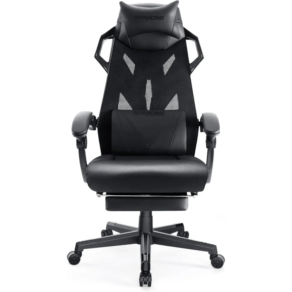 Silla ergonómica para juegos con respaldo de malla con reposapiés y reclinación ajustable para cómodos juegos por computadora