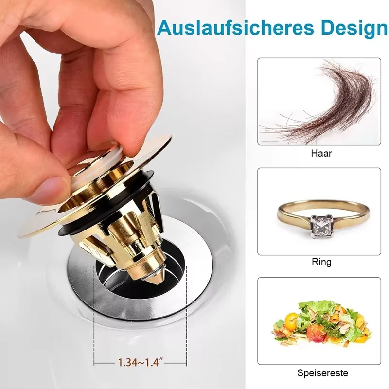 Gold Brass Anti-Clogging Strainer Universal Pop-Up Valve Plug Sink Drain Fitting Washbasin Sink Plug Sink Drain