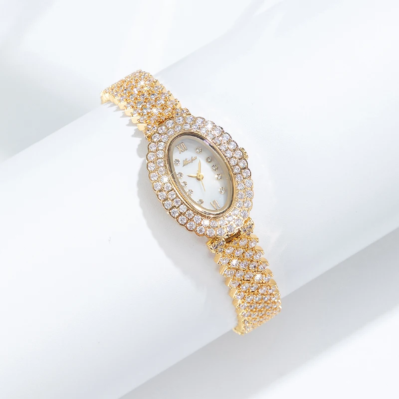 MISSFOX-Reloj de pulsera de oro con diamantes para mujer, accesorio de lujo, joyería ostentosa, de cuarzo, envío directo