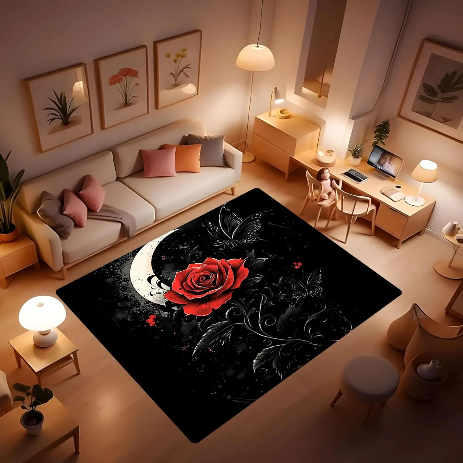 Rose Bath Mat Non-slip Bathroom Rug, Romantic Floral Flowers Stream Beautiful Rose Floral Rug, Vintage Romantic Modern Aesthetic