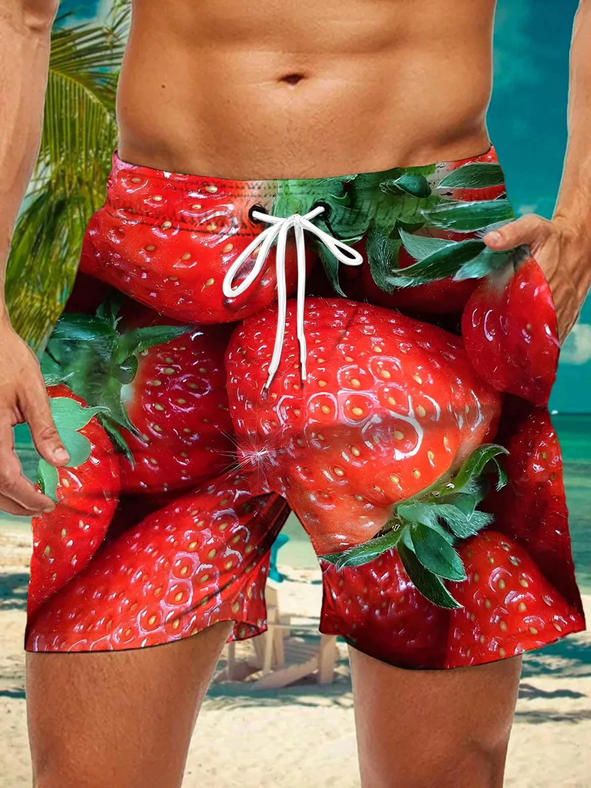 3d Vegetables and Fruits Printed Men's Swimsuit Japanese Fish Hawaiian Shorts Men's Summer Swim Shorts Drawstring Casual Shorts
