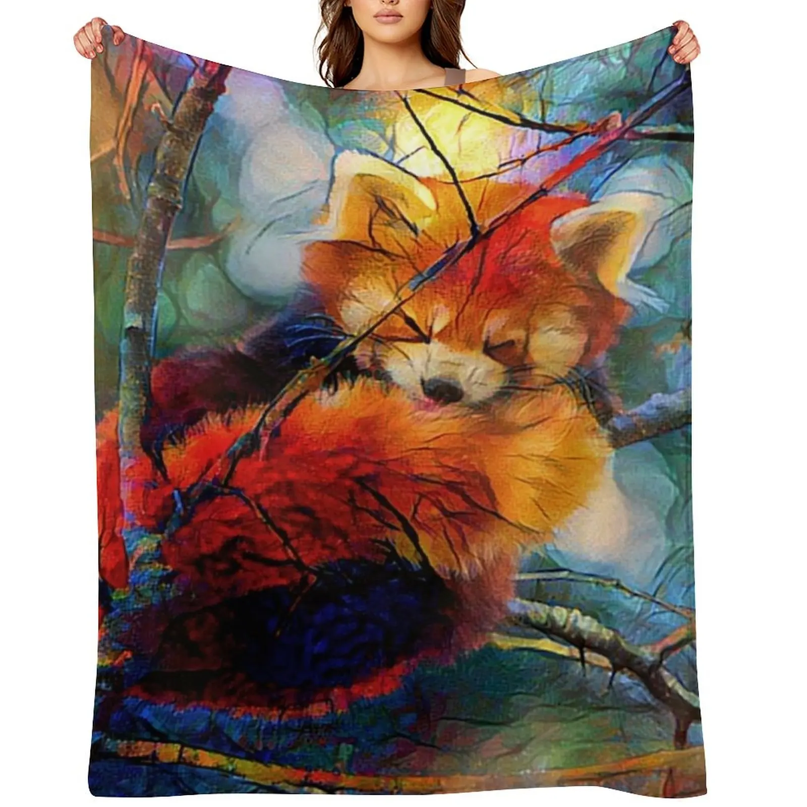 

Autumnal Red Panda Throw Blanket Retros Cute Plaid on the sofa Decorative Sofa Blankets