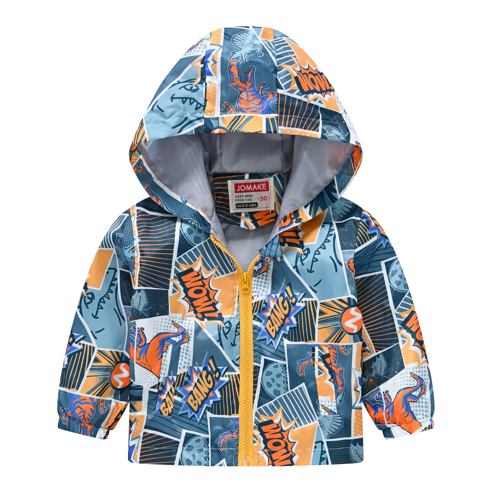Boys Teen Cute Dinosaur Graphic Print Zipper Hooded Jacket Coat Clothes For Spring Fall