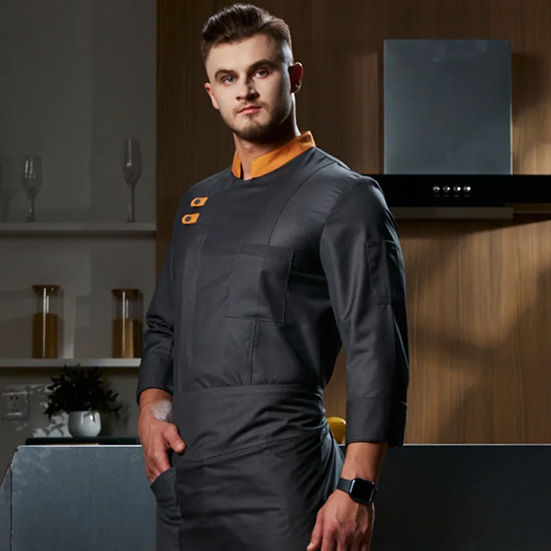 Long-sleeved Chef Coat Kitchen Cook Workwear with for Restaurant Hotel Bartender Executive Chef Uniform