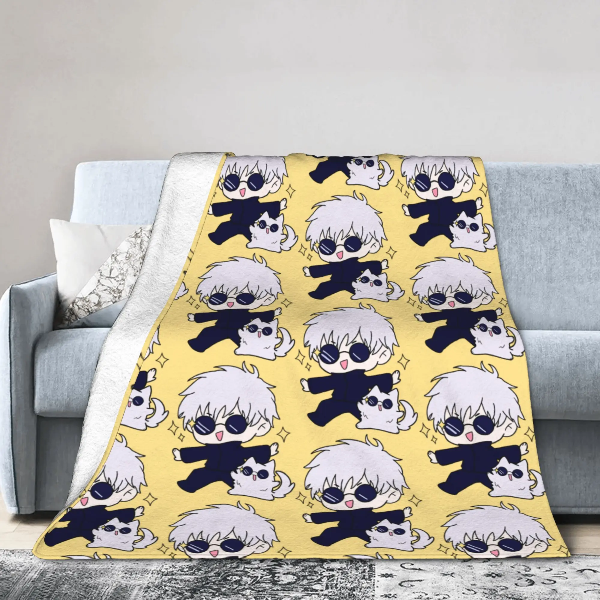 Gojo Satoru Cat Anime Blanket Flannel Spring/Autumn  Multi-function Warm Throw Blankets for Home Office Rug Piece