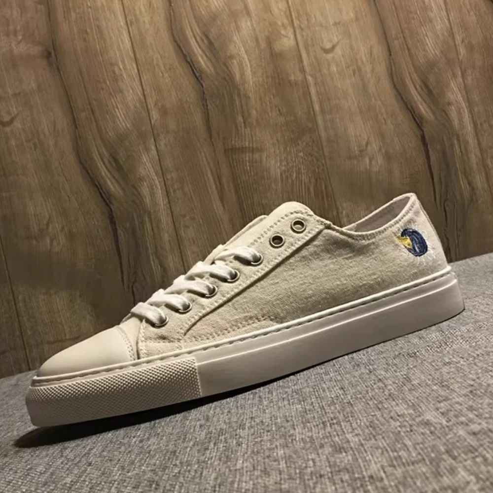 

QHCCID Men's Casual Canvas Shoes Genuine Leather Breathable Deodorant Trendy Cloth Footwear for Men