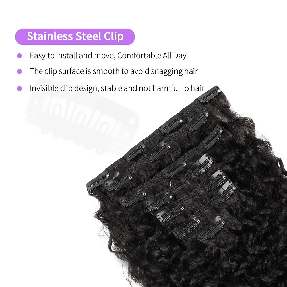 موجة عميقة كليب ins وصلات شعر شعر بشري حقيقي سلس كليب في ملحقات للنساء 8 قطعة 100 جرام شعر ريمي تمديد